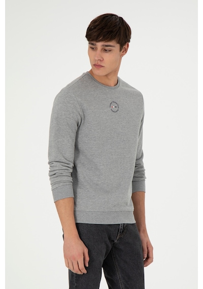 U.S. Polo Assn. Erkek Regular Fit Bisiklet Yaka Gri Melanj Sweatshirt 50293436-VR086