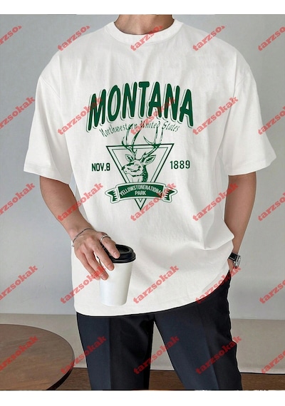 Startmore Unisex Montana Baskılı Tshirt Beyaz Beyaz