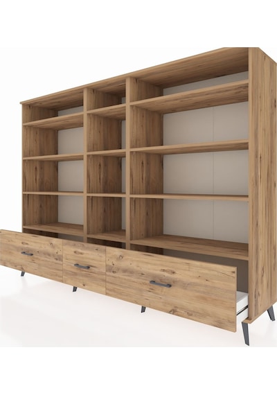 Hyperion Dolap 12 Raflı 3 Çekmeceli 220x44x163 Çam-çam Çam-çam