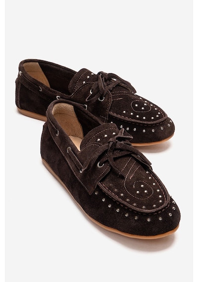 Luvishoes Cuesta Kahverengi Süet Hakiki Deri Troklu Bağcıklı Kadın Loafer Ayakkabı