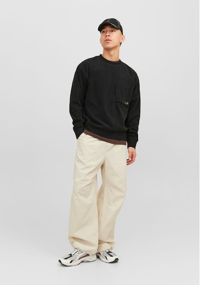 Jack & Jones L.a.b İşlemeli Bisiklet Yaka Polar Sweatshirt 12241523 Black Koyu Siyah