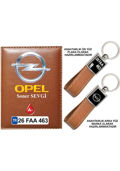 Plakanıza Özel Opel Logolu Taba Ruhsat Kabı Ve Anahtarlık