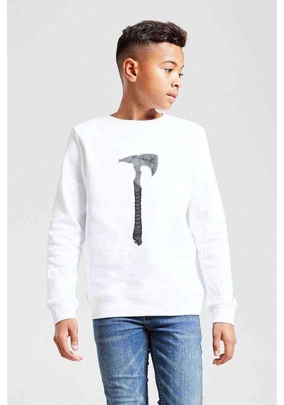 Tshirthane Zombie Balta Baskılı Unisex Çocuk Beyaz Sweatshirt