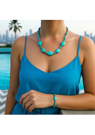 Turkuaz Nazardan Korunma Ve Şifa Kolye Bileklik Seti Çok Renkli