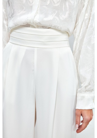 Sateen Cepli Salaş Saten Pantolon - Ekru