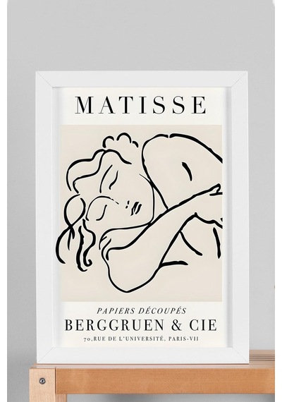 Henri Matisse Uyuyan Kadın Çerçeveli Tablo - Kağıt Kesme Sanatı - Eklektik Tarz Duvar Dekoru