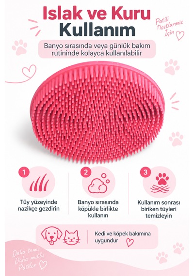Showtech Kauçuk Kedi Köpek Banyo Ve Kuru Tarama Fırçası Yuvarlak