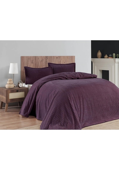 Merinos Modern Line 3 Parça Çift Kişilik Battaniye Seti Kutulu 220x240 Mürdüm Mürdüm