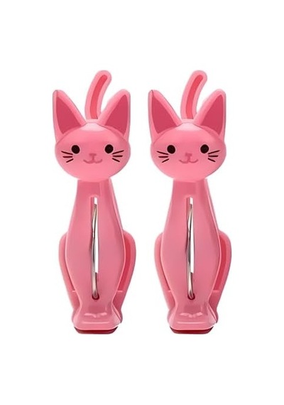 Pembe Kedi Şeklinde Havlu Mandalı, Plaj Ve Çamaşır İçin Dekoratif Plastik Klips, 2&apos Li Set Açık Ahşap