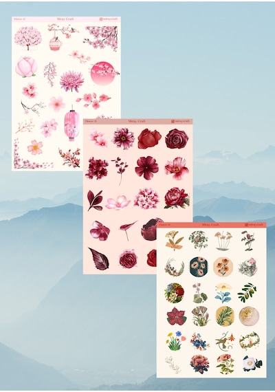 14'lü Çiçek Temalı 12 17 Cm Sticker Seti/bullet Journal, Scrapbook, Ajanda, Planlayıcı, Defter Için Diğer