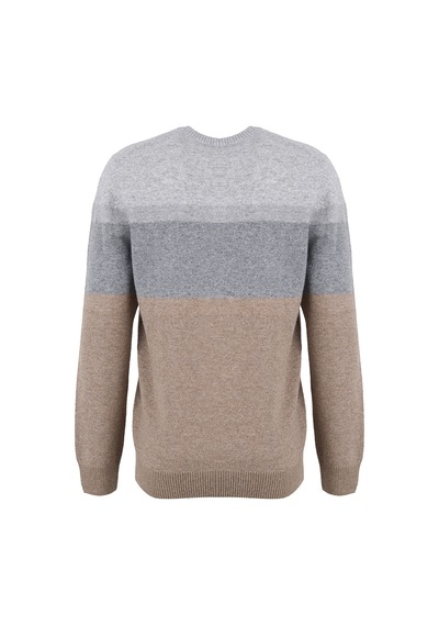 Fabrika Gri Erkek Bisiklet Yaka Slim Fit Blok Triko Kazak F6wm-kzk 2024 Çok Renkli