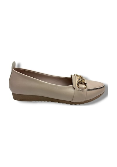 C-shoes 3060-26 Cilt Deri Taşlı Toka Kadın Ayakkabı Krem