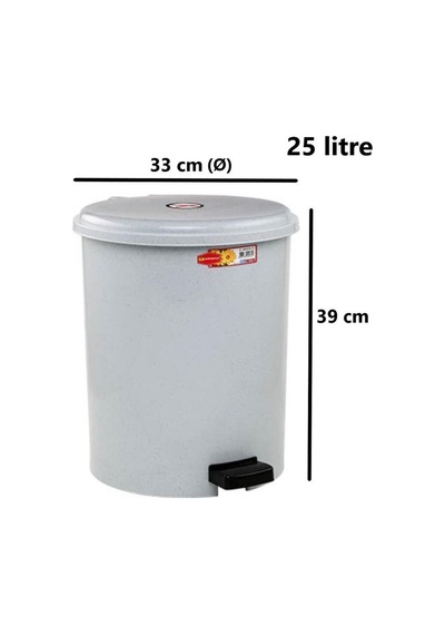 Omnipazar Sy-4232 Gri Pedallı Yuvarlak Çöp Kovası İç Kovalı 25 Litre Gri