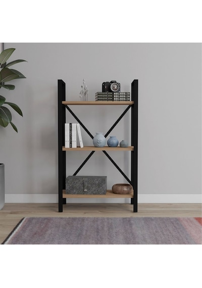 Hera 3 Raflı Metal Kitaplık Atlantik Çam 60cm