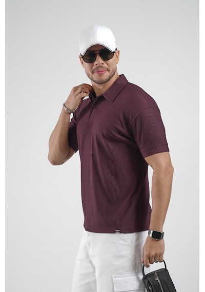 Polo Yaka Regular Kalıp Çizgili Erkek Basıc Tişört Bordo