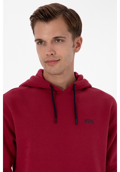 U.S. Polo Assn. Erkek Oversize Fit Kapüşonlu Şardonlu Koyu Frambuaz Basic Sweatshi 50313782-VR104