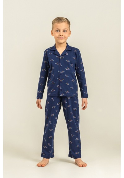 Rolypoly Erkek Çocuk Colorful Dinos Lacivert Gömlek Pijama Takımı Rp3867-c-v1 Rp3867-c-v1