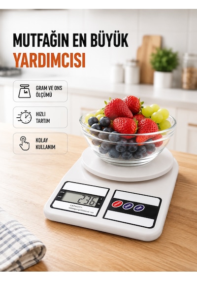 Beyaz Plastik Dijital Mutfak Tartısı 24x16.8x1.5cm - Lisinya Çok Renkli 11556104