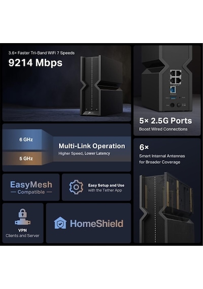 Tp-link Archer Be550 Tri Bant Wifi 7 Kablosuz Router Be9300