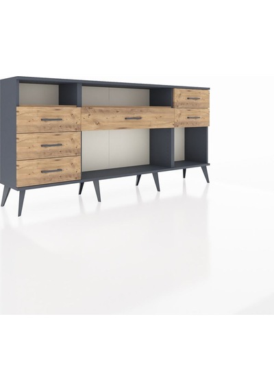 Arges Konsol 2 Raflı 6 Çekmeceli 176x30x83 Antrasit-çam/çam Çam/çam Arges Konsol 2 Raflı 6 Çekmeceli 176x30x83 Antrasit-çam/çam Çam/çam