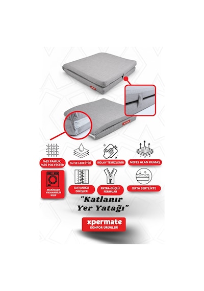 Xpermate Katlanır Sünger Yatak Tek Kişilik Yer Yatağı Misafir Kamp Yatağı Yıkanabilir Kılıf 80 x 180 x 8