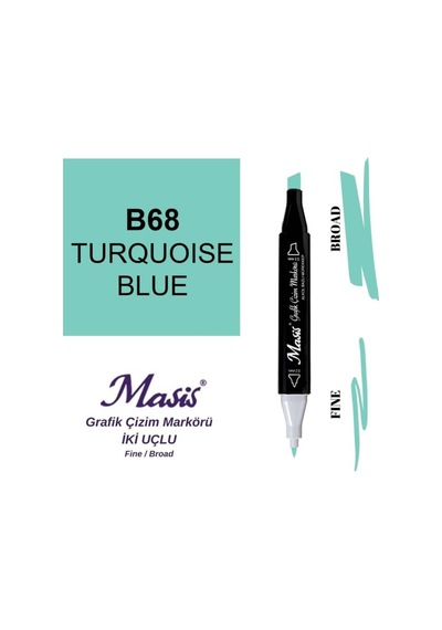 Çift Uçlu Marker Grafik Çizim Kalemi 68 Turkuaz Mavi