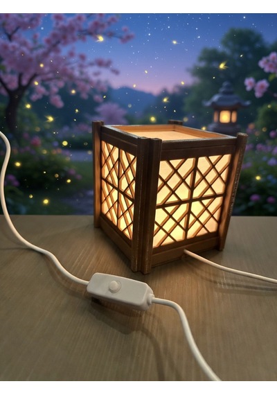 Kumiko Desenli Japon Lantern Lamba - Sıcak Işık Usb Şarjlı Dekoratif Aydınlatma