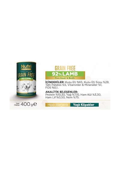 Nutri Canin Tahılsız %92 Kuzu Etli Konserve Yaşlı Köpek Maması 6 x 400 G