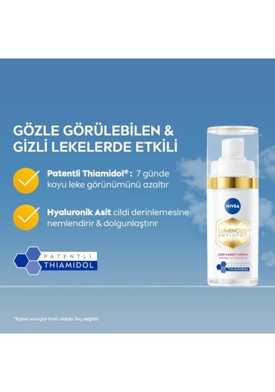 Nıvea Luminous630 Thiamidol Etkili Leke Karşıtı Cilt Serumu 30ml, Hyaluronik Asit, Cilt Tonu Eşitleyici,aydınlık Görünüm