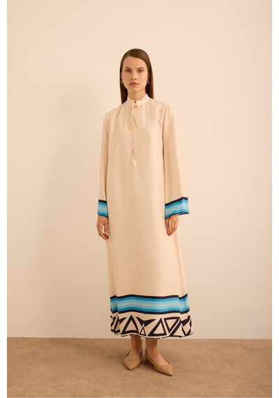 Aker Çizgi Desenli Cotton Elbise Mavi Mavi