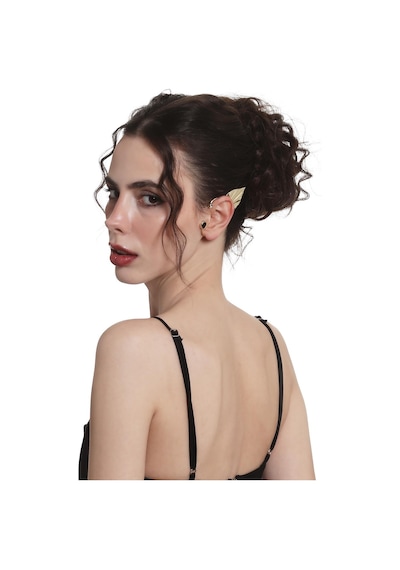 Kadın Altın Renk Lak Kaplama Taşlı Yaprak Stilizesi Sol Kulak Earcuff & Kıkırdak Küpe Çok Renkli