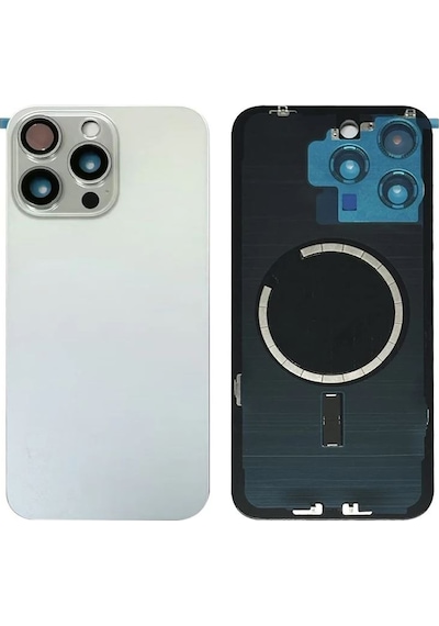 Apple Uyumlu iPhone 15 Pro Max Beyaz Full Nfc Ve Demirli Arka Kapak Batarya Kapağı Pil Kapağı Beyaz