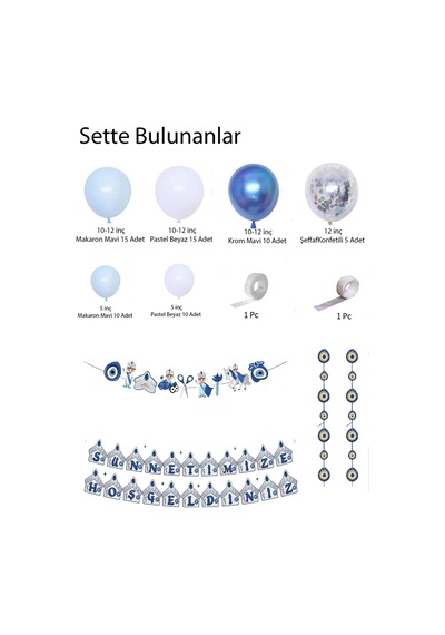 Sünnet Kutlama Seti 3lü Banner Ve Balon Zincir Set Mavi