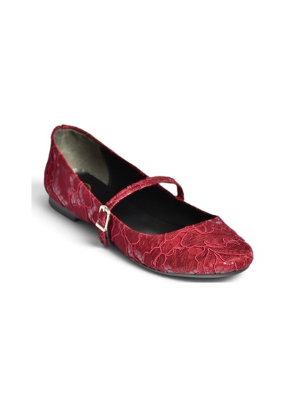 Fox Shoes Z726232704 Bordo Kumaş Bantlı Kadın Babet