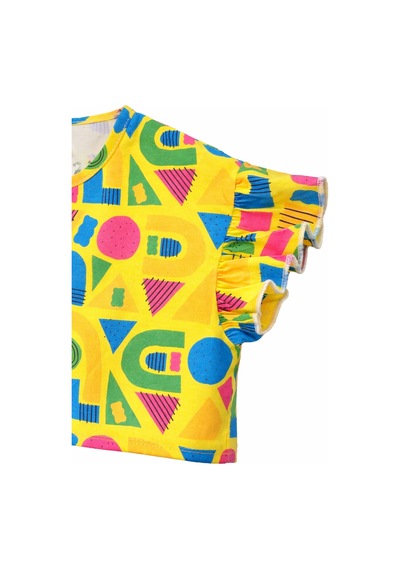 Haribo Lisanslı Fırfırlı Kollu Desenli T-shirt Tayt Takım Sarı