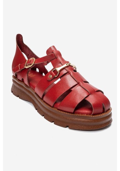 Luvi Shoes Rıela Kırmızı Hakiki Deri Tokalı Kadın Sandalet