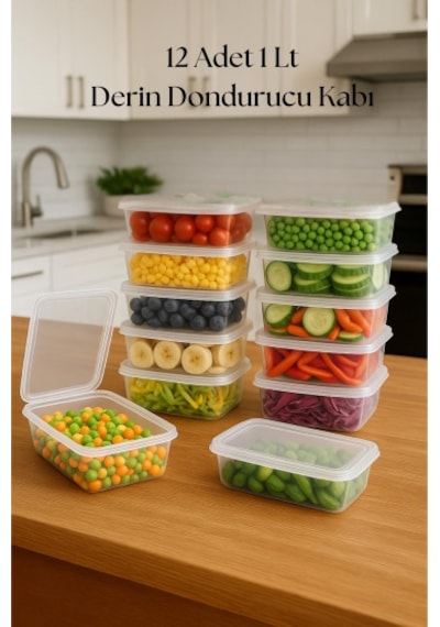 12 Li Derin Dondurucu Saklama Kabı & Organizeri 1 Lt 12,5x19,5x5,5 Cm Diğer