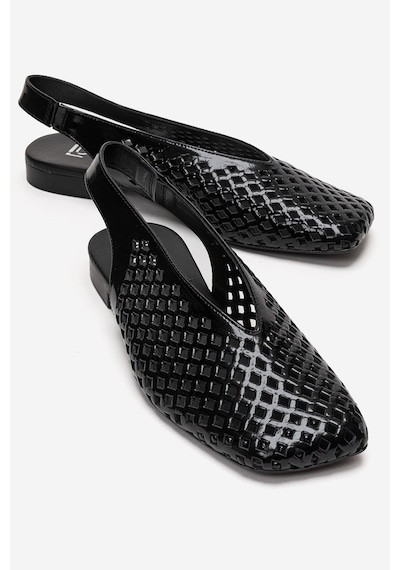 Luvishoes Delızıa Siyah Rugan Hakiki Deri Önü Kapalı Lazer Kesim Kadın Sandalet