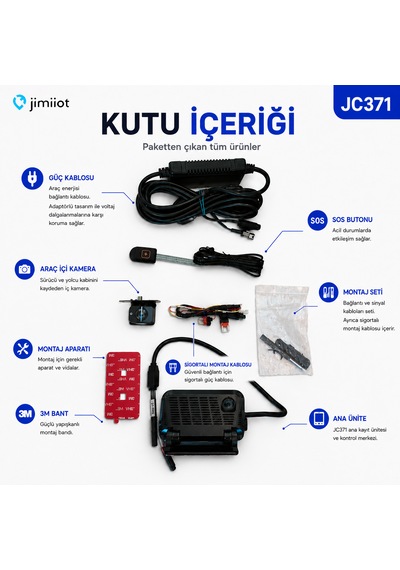 Jimiiot Jimi Iot Jc371 Çift Kameralı 4g Araç Kamerası Ve Gps Takip Sistemi Aı, Canlı İzleme, 3. Kamera Desteği