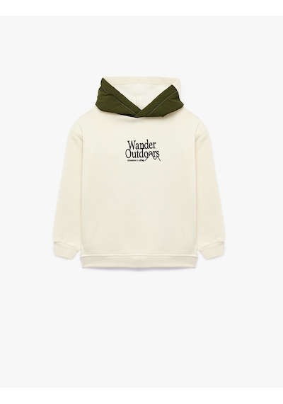 Koton Nakışlı Şardonlu Uzun Kollu Oversize Kapşonlu Sweatshirt Bej 7wkb10068tk Ekru
