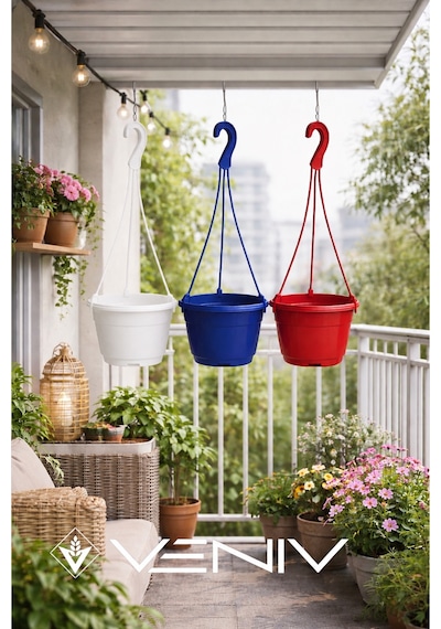 3 Adet Askılı Dekoratif Saksı / Askılar Dahil- 18 Cm X 12 Cm 15512841