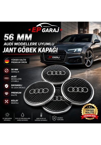 Audi Araçlara Uyumlu 56 Mm Audi Modellere Uyumlu Jant Kapak Göbeği 4 Adet Set