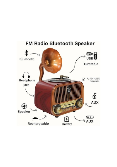 Rose Sp-428 Usb-sd-fm-bluetooth Destekli Şarjlı Nostaljik Retro Radyo - Kahverengi