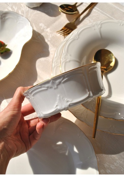 30 Parça Porselen Yemek Takımı Yaldızlı Kırık Beyaz Yemek Seti -bella Gold