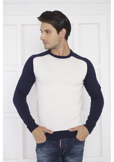 Escetic Erkek Spor Slimfit Bej Bisiklet Yaka Triko Örme Kumaş Kazak-4278 Bej