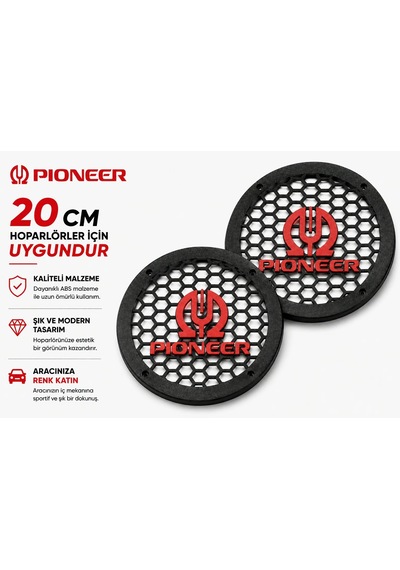 Pioneer 20cm Hoparlör Kapağı - Pioneer Logolu Kaliteli Plastik Midrange Hoparlör Kapak 20 Cm - 2 Ade