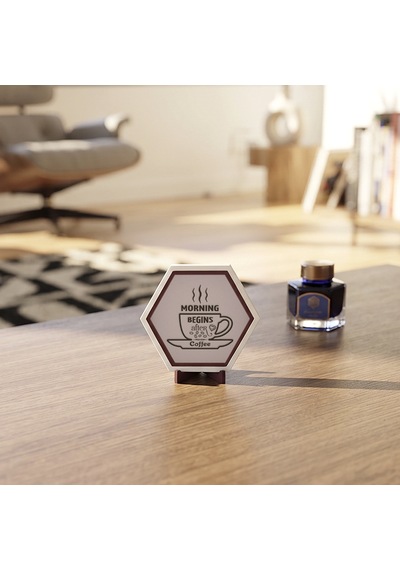 Şık Morning Begins After Coffee Temalı Masaüstü Süsü Ofis Ve Çalışma Masalarınız İçin İdeal Modern Bir Dekoratif Obje 10x10 Cm, Yavru Ağzı