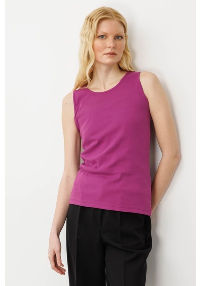 Kadın Sıfır Yaka Kaşkorse Pamuklu Askılı T-shirt Sıklamen pembe