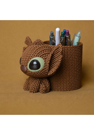 3d Baskı Knitted Kalemlik - Sevimli Karakterli Masaüstü Kalem Organizeri-kahverengi Diğer