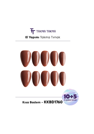 Kkbd1760 Kısa Badem 15'li Tekrar Kullanılabilir El Yapımı Protez Takma Tırnak Xs
